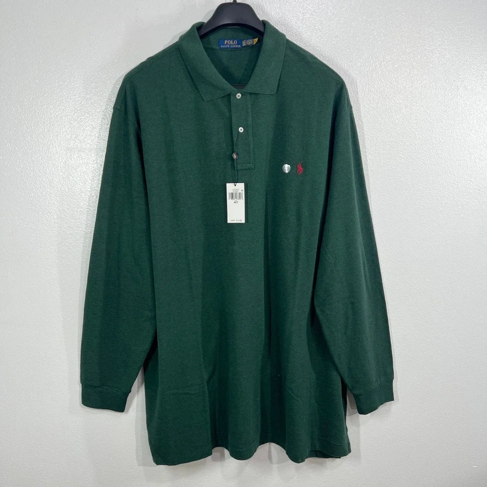 NWT Polo Ralph Lauren 4XLT‎ Big & Tall Hunter Green Mesh Long Sleeve Polo Clasic